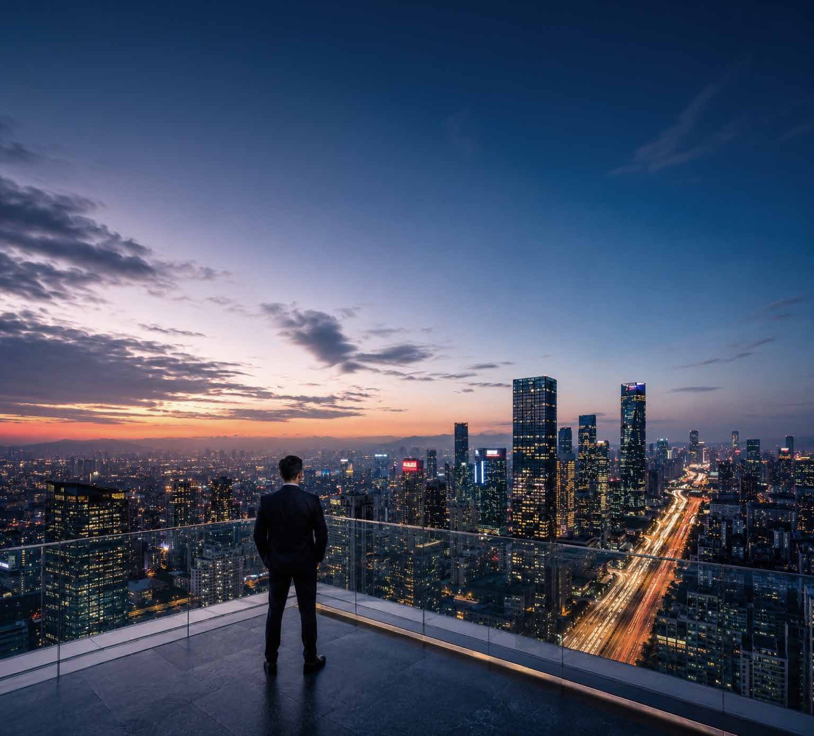 Gaur Plume — rooftop skyline at dusk (artist's impression)